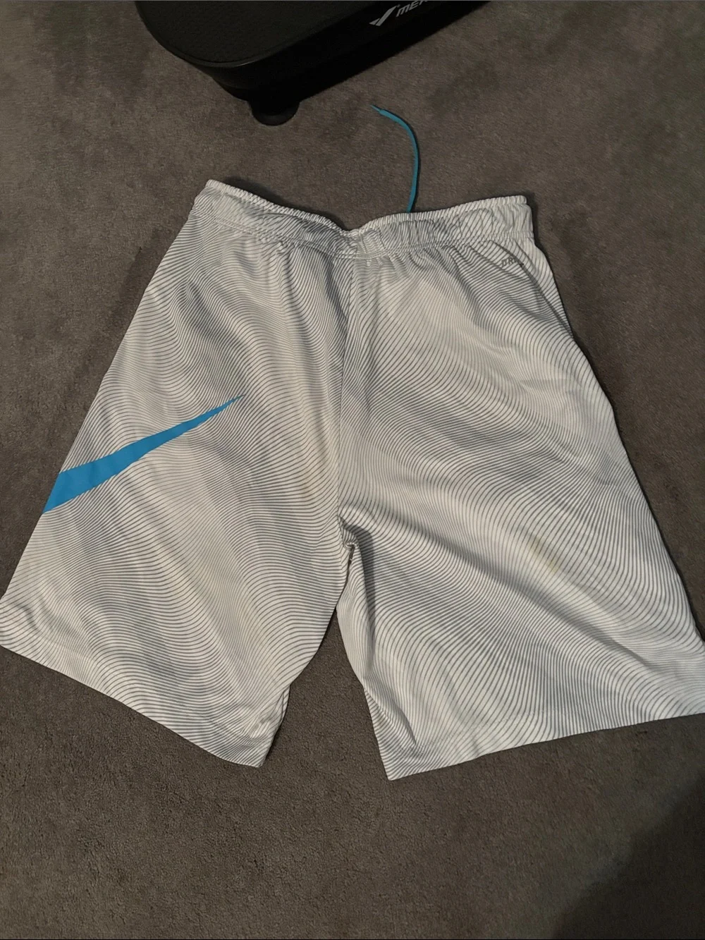 Nike Men’s White Athletic Shorts with Blue Swoosh - Picture 5 of 6